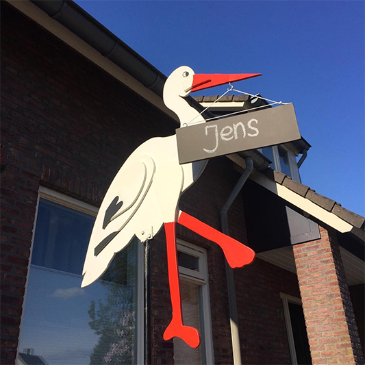 Naambord ooievaar Jens_Studio Spuk