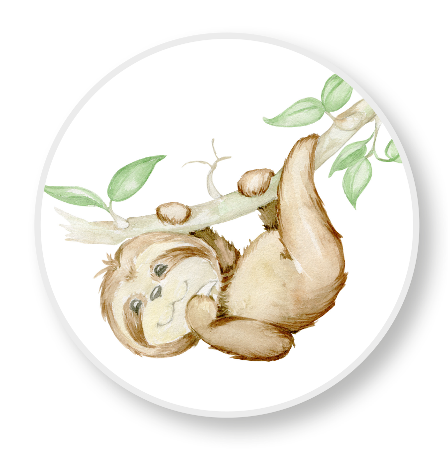 Sluitzegel sluitsticker met luiaard aan tak botanisch