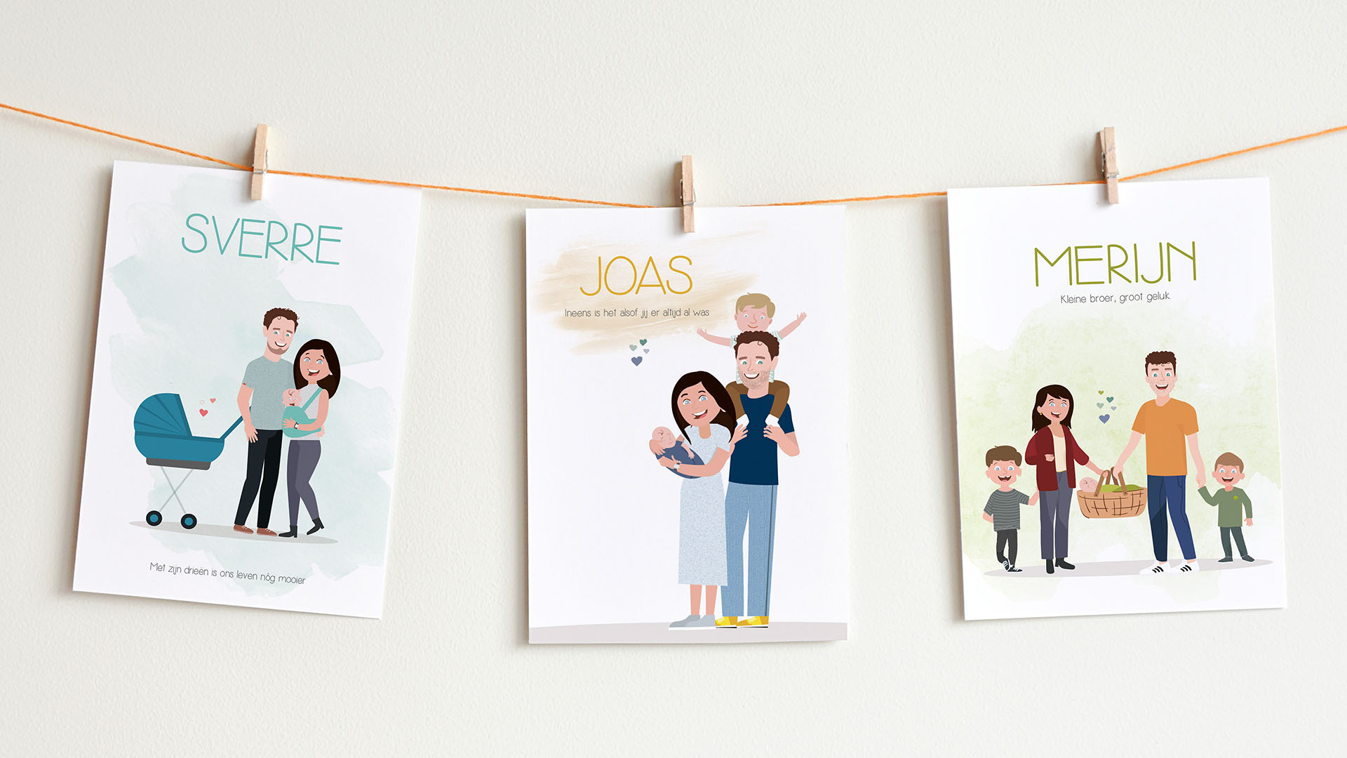Geboorteposters drie broers in illustratie